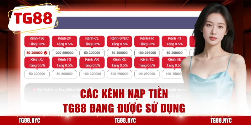 Các kênh nạp tiền TG88 đang được sử dụng